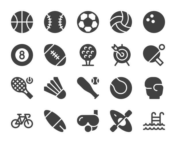 ilustraciones, imágenes clip art, dibujos animados e iconos de stock de deporte - iconos - deporte