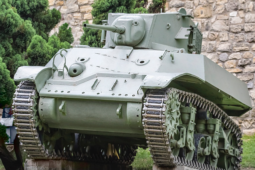 Photograph of old decommissioned WWII US Army Tank M3A1 Stuart.