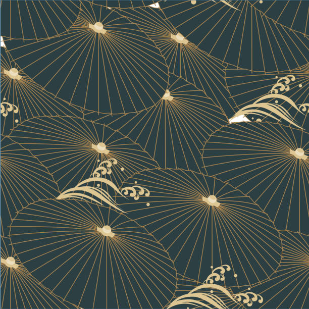 japanische muster vektor. regenschirm und wave-elemente-hintergrund. - seamless bamboo backgrounds textured stock-grafiken, -clipart, -cartoons und -symbole
