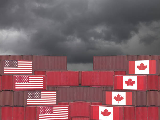 kanada usa handel war tarif-fracht-container export import versand - canada american flag canadian culture usa stock-fotos und bilder