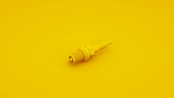 istock Spark plugs isolated on yellow background. 3D illustration 1090037196