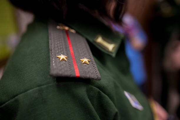 Uniform, chevron with russian flag stock photo