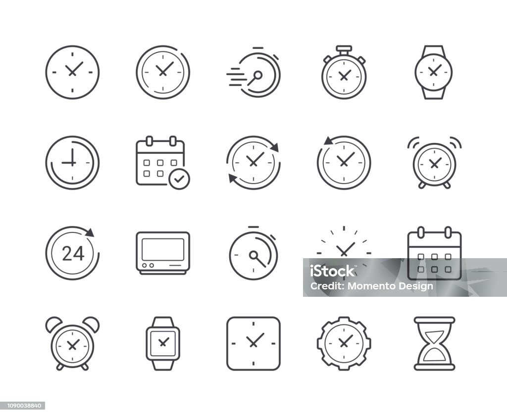 Simple Set of Time and Clock Line Icon. Editable Stroke - Royalty-free Símbolo de ícone arte vetorial
