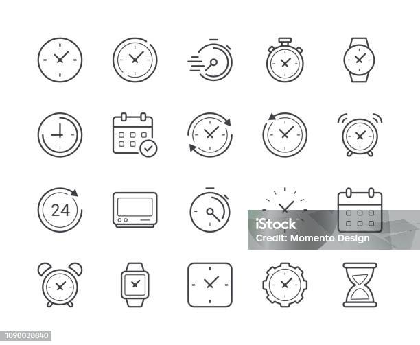 Simple Set Of Time And Clock Line Icon Editable Stroke - Arte vetorial de stock e mais imagens de Símbolo de ícone