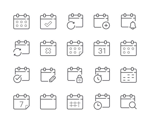 Simple Set of Date and Calendar Line Icon. Editable Stroke Simple Set of Date and Calendar Line Icon. Editable Stroke routine stock illustrations