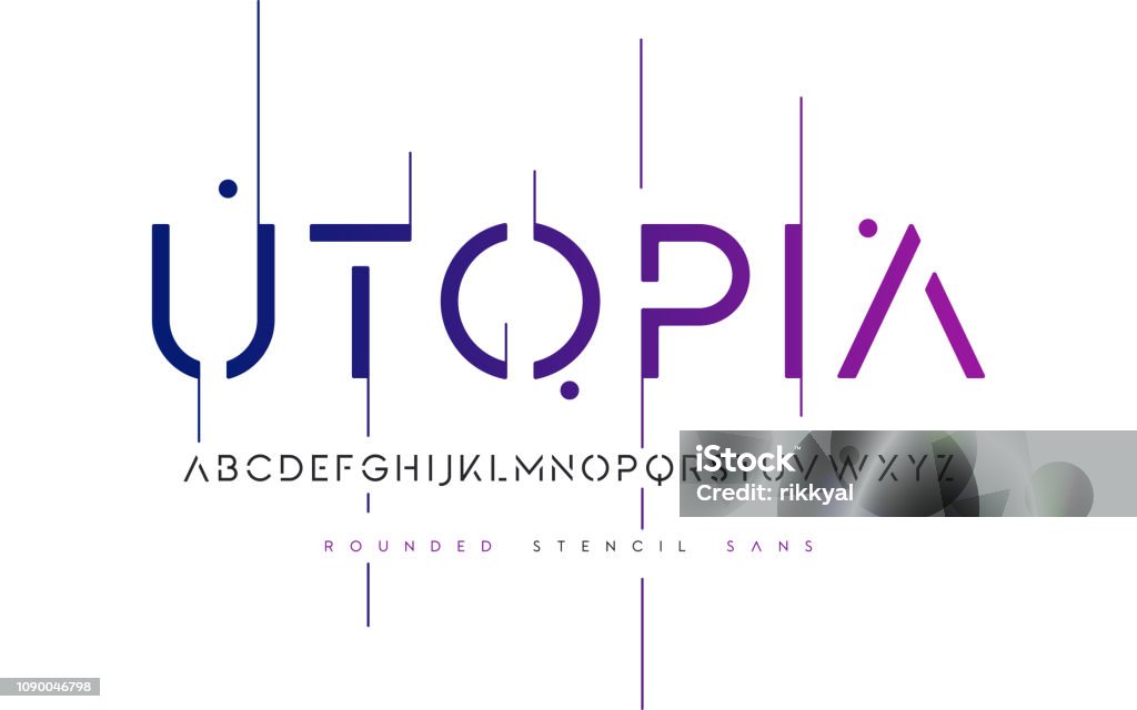 Pochoir rond san serif, alphabet, lettres majuscules, typographie. - clipart vectoriel de Logo libre de droits Pochoir rond san serif, alphabet, lettres majuscules, typographie. - clipart vectoriel de Logo libre de droits