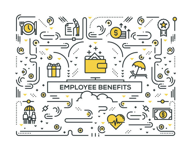 ilustrações de stock, clip art, desenhos animados e ícones de employee benefits line icons pattern design - pension retirement benefits perks