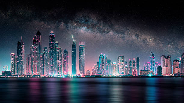 architektura dubaju nocą - sheik zayed road obrazy zdjęcia i obrazy z banku zdjęć
