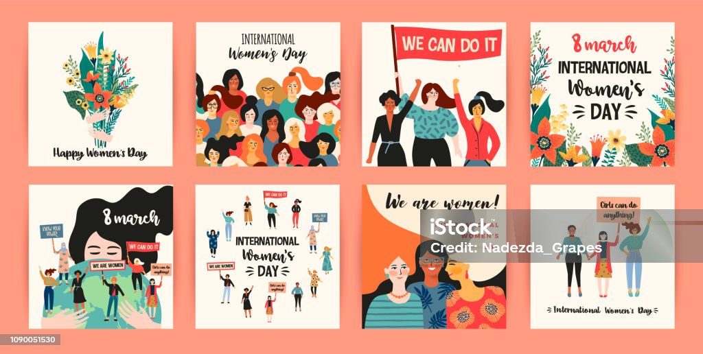 International Womens Day. Vector templates with women different nationalities and cultures. International Womens Day. Vector templates with women different nationalities and cultures. Struggle for freedom, independence, equality. Women stock vector