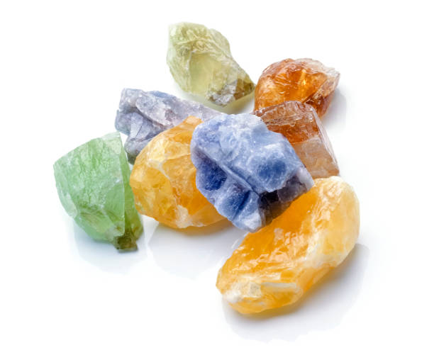 Mineral and gemstone collection on white