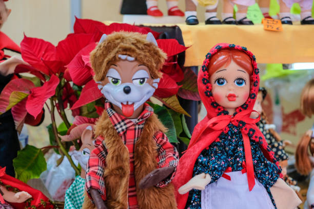 Little Red Riding Hood and the rag wolf in a post