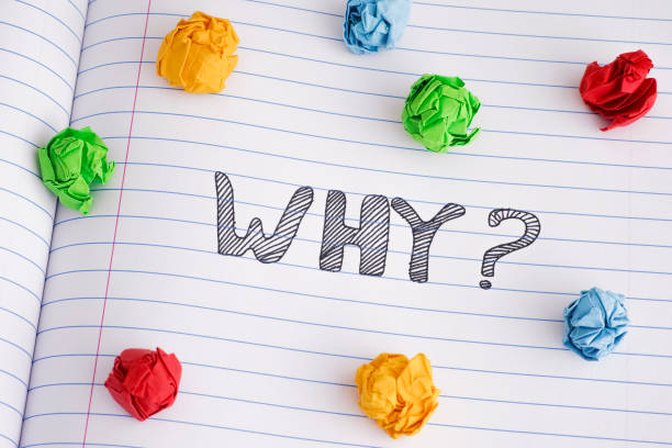 istock Why? Why question on notebook sheet with some colorful crumpled paper balls on it. 1090060398