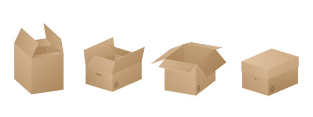 istock Vector collection of four beautiful realistic brown carton paper boxes on white background. 1090064764