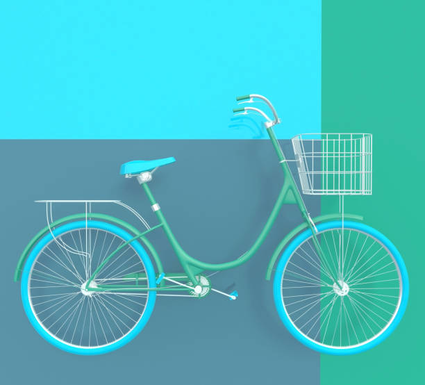istock Old retro bicycle painted in bright colors on a colorful background. Abstract concept. 1090066630