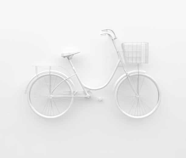 istock Single retro bicycle painted in monochrome white. Isolated on white background. Abstract concept. 1090066680