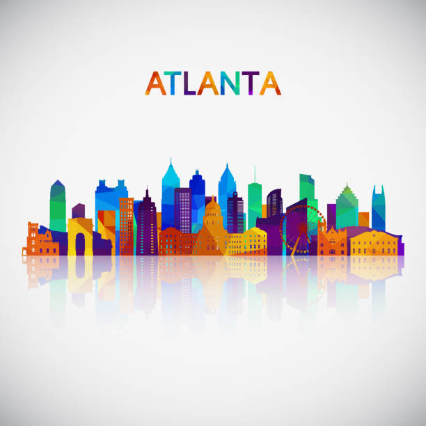 Atlanta skyline silhouette in colorful geometric style. Symbol for your design. Vector illustration. Atlanta skyline silhouette in colorful geometric style. Symbol for your design. Vector illustration. downtown district illustrations stock illustrations