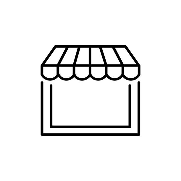 schwarzen & weiße vektor-illustration der markise schatten. liniensymbol fenster baldachin. isoliertes objekt - canopy stock-grafiken, -clipart, -cartoons und -symbole