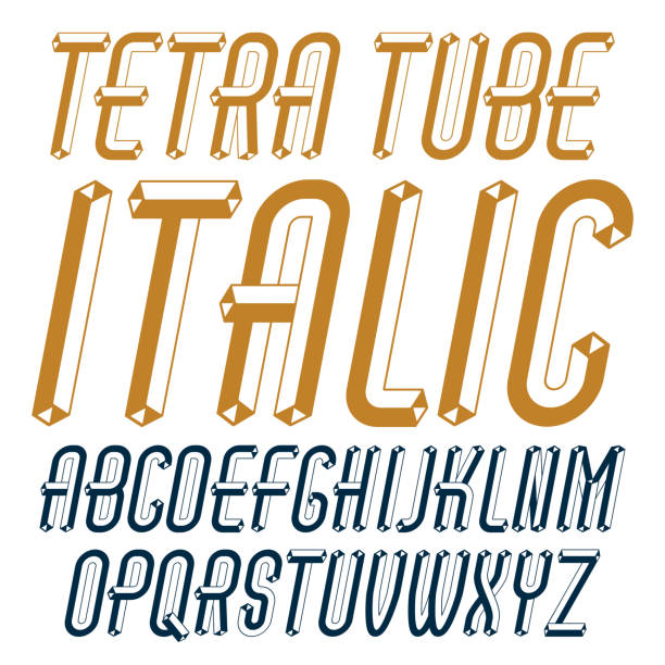 istock Vector fun capital English alphabet letters collection. Retro italic condensed font, script from a to z can be used in art  poster art. Made with 3d tetra tube design, industry style. 1090076502