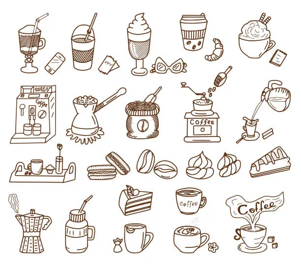 Vector illustration of Coffee Theme Doodle Set