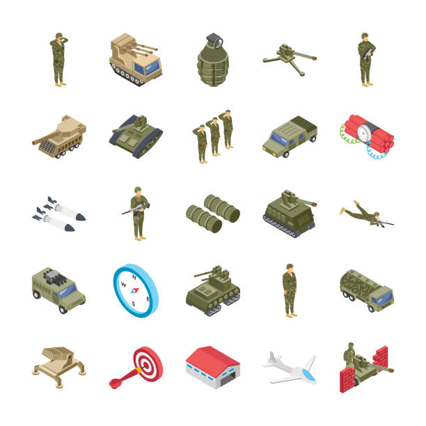 ilustrações, clipart, desenhos animados e ícones de conjunto de ícones de exército militar das forças especiais - military building