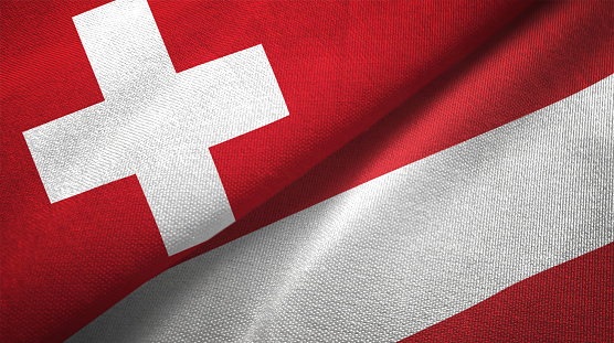 Austria and Switzerland flag together realtions textile cloth fabric texture