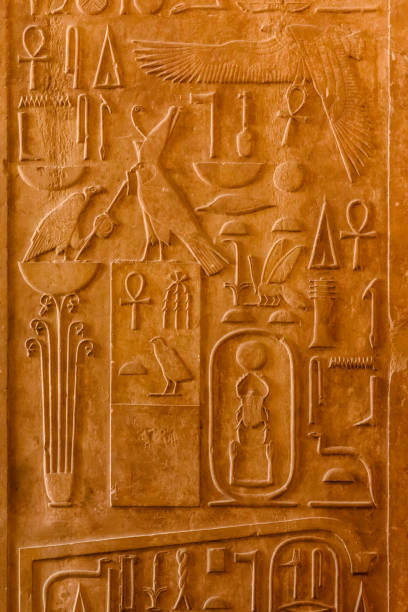 Egyptian ancient hieroglyphs on a stone wall