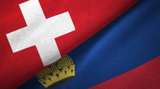 Liechtenstein and Switzerland flag together realtions textile cloth fabric texture