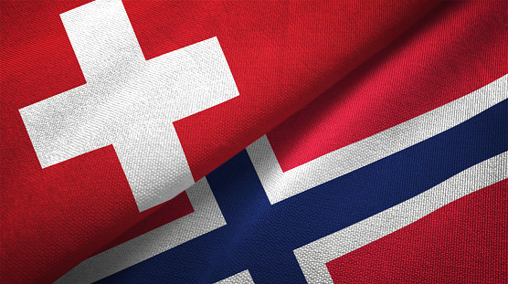 Norway and Switzerland flag together realtions textile cloth fabric texture