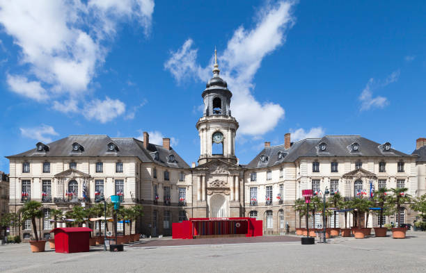 City hall of Rennes Rennes, France - July 30 2017: The City hall of Rennes (French: Hôtel de ville de Rennes) was built from 1734 to 1743 by Jacques V Gabriel following the great fire of Rennes in 1720 while Toussaint-François Rallier du Baty was mayor. rennes france photos stock pictures, royalty-free photos & images