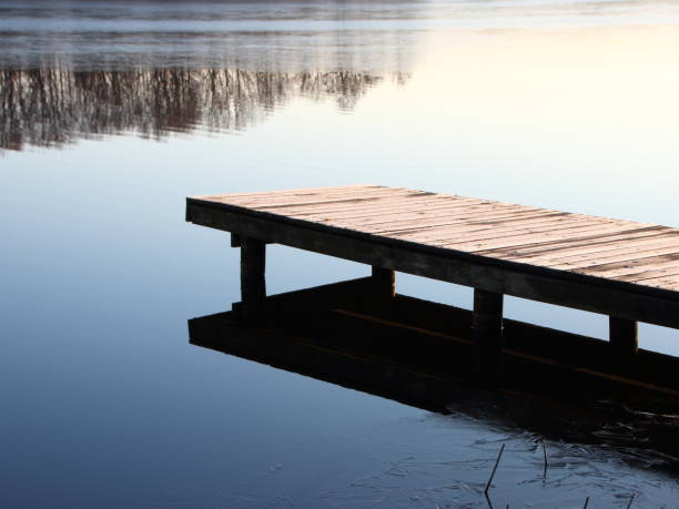 istock Wooden Pier Bridge at Silent Winter Lake 1090091976