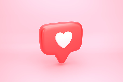 One like social media notification icon with heart symbol. 3D illustration