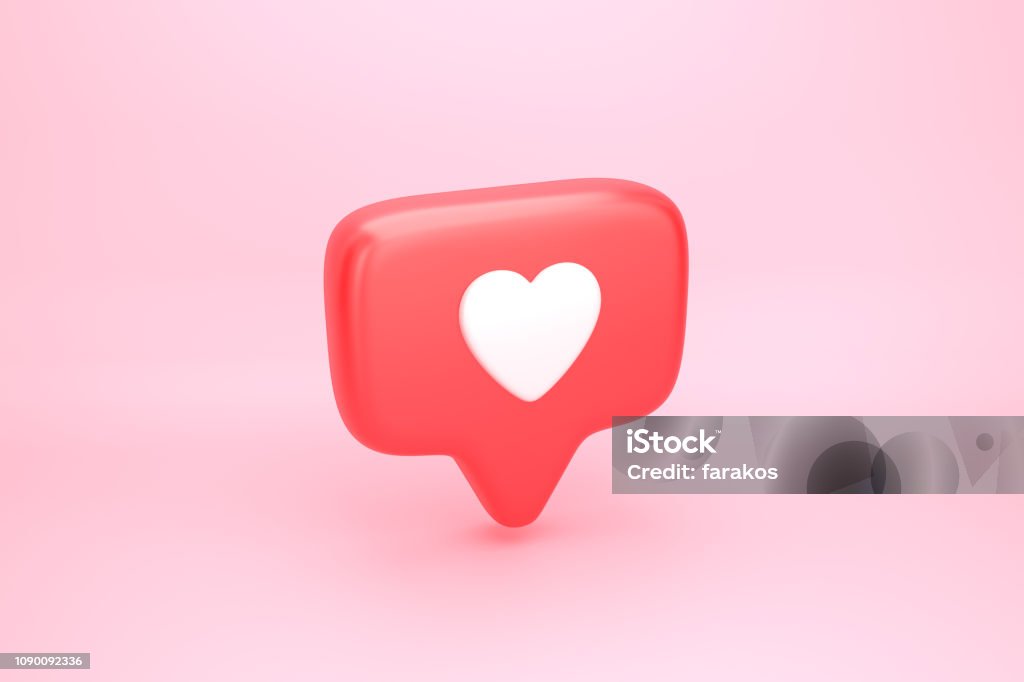 One like social media notification with heart icon One like social media notification icon with heart symbol. 3D illustration Three Dimensional Stock Photo