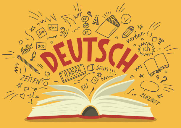 дойч. перевод: "немецкий". немецкий язык ручной рисовать каракули и надписи. - book doodle education open stock illustrations
