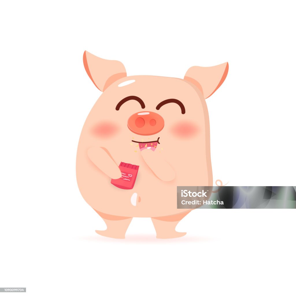 Pig Is Eating Snack Cute Cartoon Characters Chinese New Year Year Of The Pig  On White Background Vector Illustration Stock Illustration - Download Image  Now - iStock