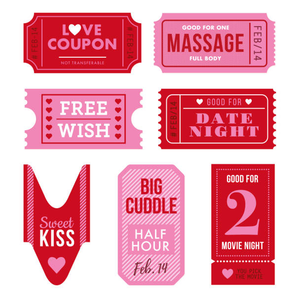 ilustrações de stock, clip art, desenhos animados e ícones de set of valentine's day tickets and coupon. - coupon