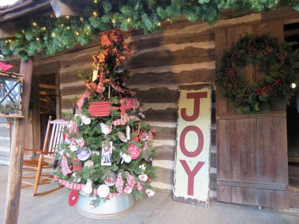 log cabin in Grapevine, Texas Grapevine, Texas, USA -- December 22, 2018: The Torian family cabin, built in 1845 northwest of Grapevine in the Lonesome Dove community, was moved by the Grapevine Historical Society to Main Street. grapevine texas city stock pictures, royalty-free photos & images