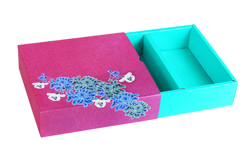 Chinese Floral Gift Box on White Background