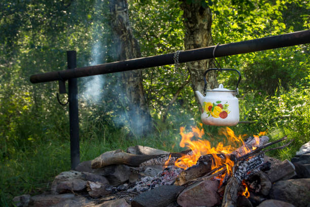 White Tea Kettle Over Campfire Stock Photo - Download Image Now - Buryatia,  Tea - Hot Drink, Beauty - iStock