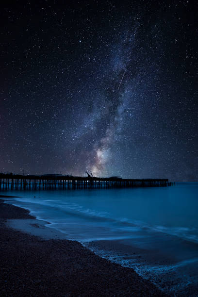 istock Vibrant Milky Way composite image over landscape of pier under construction and development 1090116798