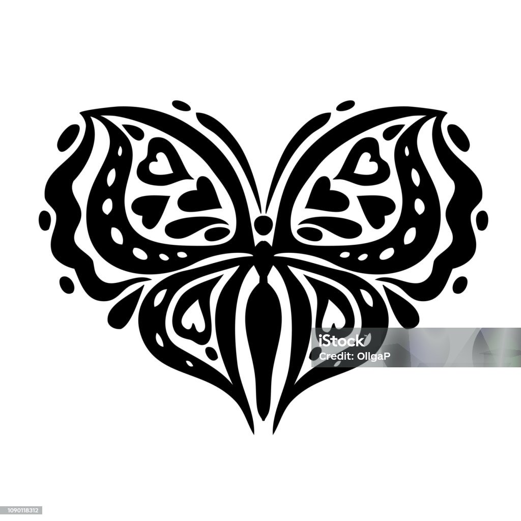 Trái Tim Trong Phong Cách Xăm Của Bướm Cách Điệu Hình minh họa Sẵn ...