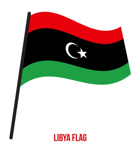 Vector illustration of Libya Flag Waving Vector Illustration on White Background. Libya National Flag