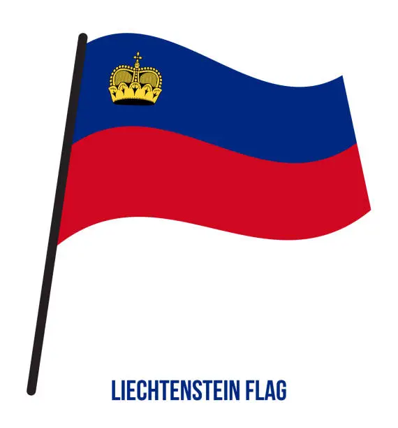Vector illustration of Liechtenstein Flag Waving Vector Illustration on White Background. Liechtenstein National Flag