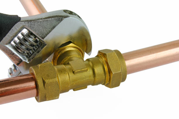 istock Plumber's adjustable wrench tightening up  copper pipework 1090124218