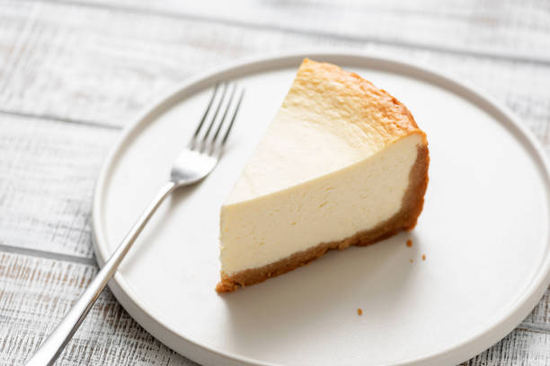 istock Slice of plain cheesecake on white plate 1090124284