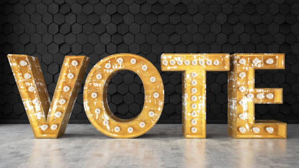 istock Vote Sign with Light Bulbs Against Black Wall 1090125026