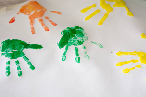 istock Prints of children's palms paint 1090126488