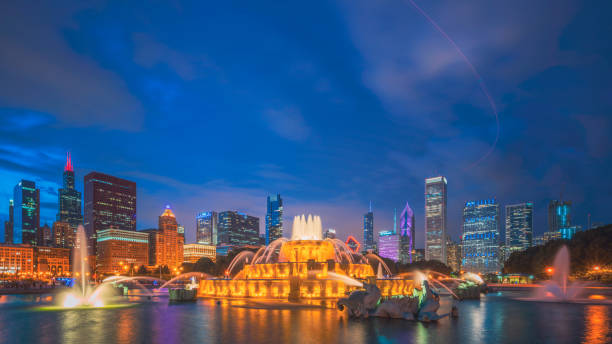 istock Buckingham Fountain + Skyline at Night 1090129030