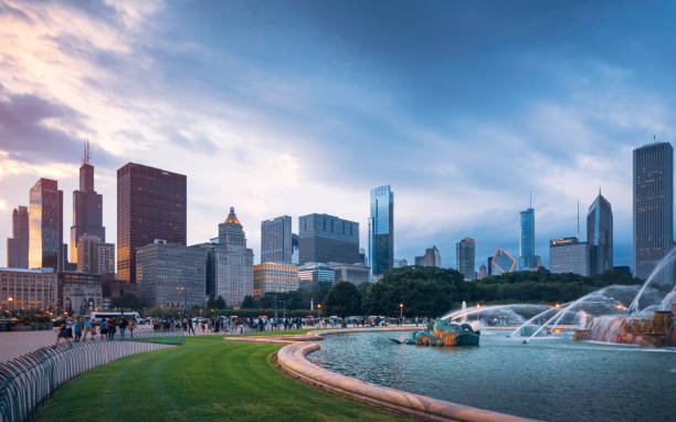 istock Chicago Skyline Buckingham Fountain Panorama at Night 1090129032