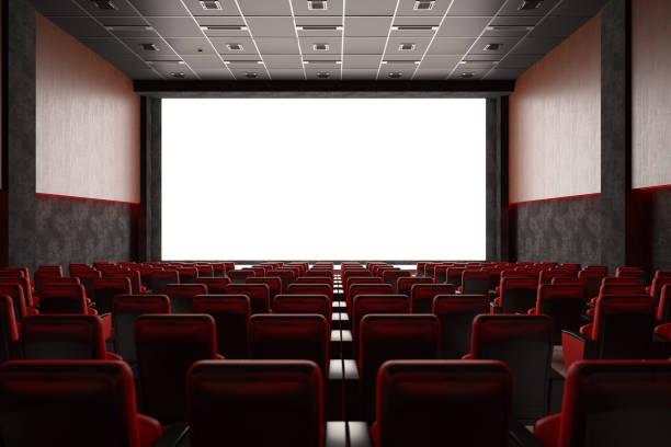 istock Cinema with Red Seats and Blank Screen 1090130816