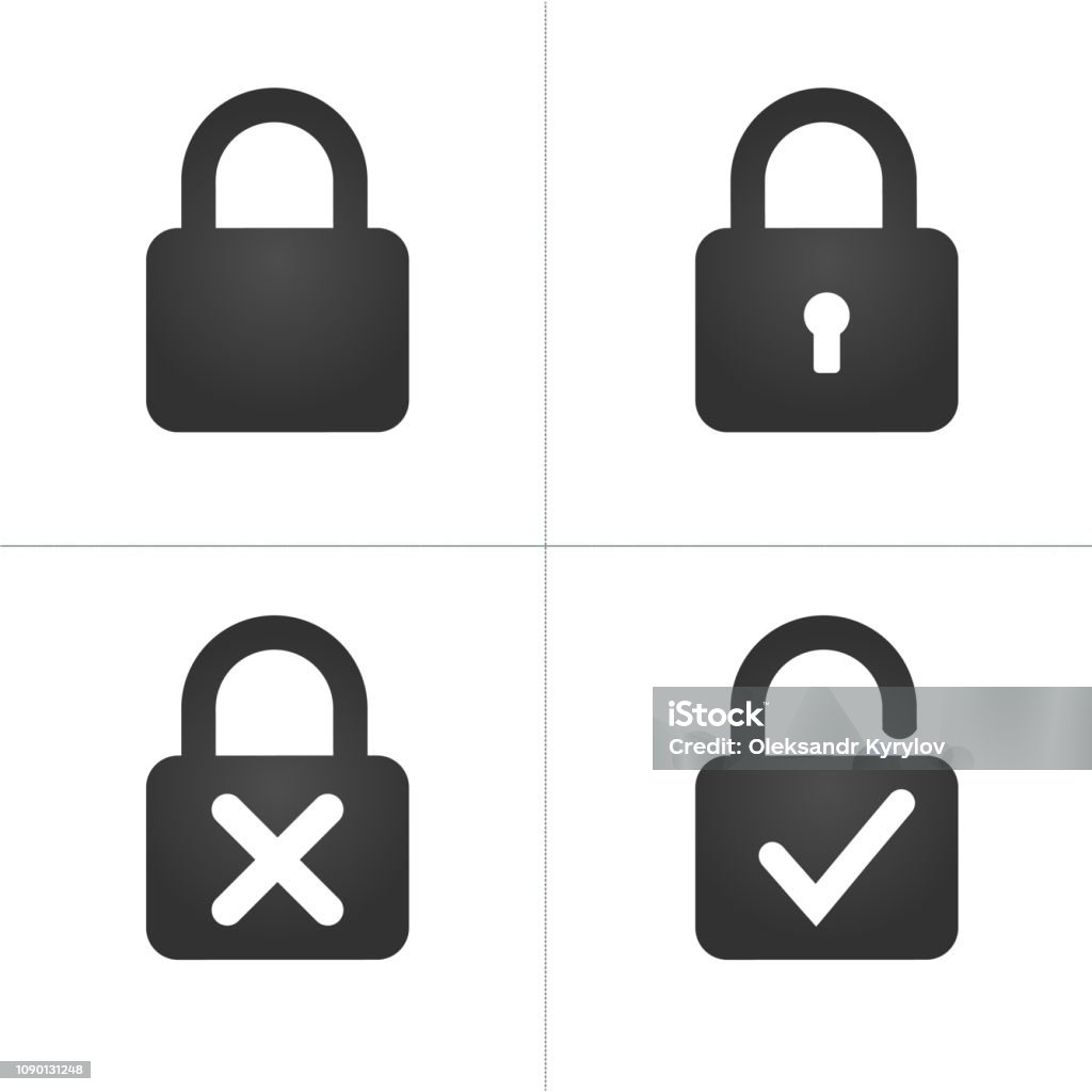 Lock Icons with keyhole cross and checkmark, Vector illustration isolated on white background. Lock Icons with keyhole cross and checkmark, Vector illustration isolated on white Icon Symbol stock vector